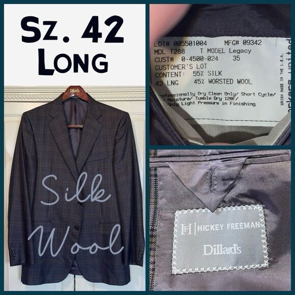 Hickey‎ Freeman Blazer Men 42 Long Gray Plaid Business Wedding Party